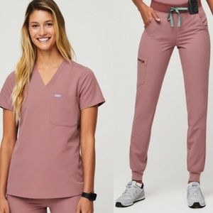 Figs Mineral Mauve Set Catarina Scrub Top XS and Zamora Jogger Pants SP - NWT